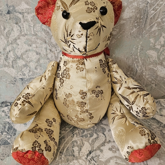 Vintage Embroidered Asian Silk Chinese Plush Teddy Bear Rotating Arms Legs - Picture 13 of 16